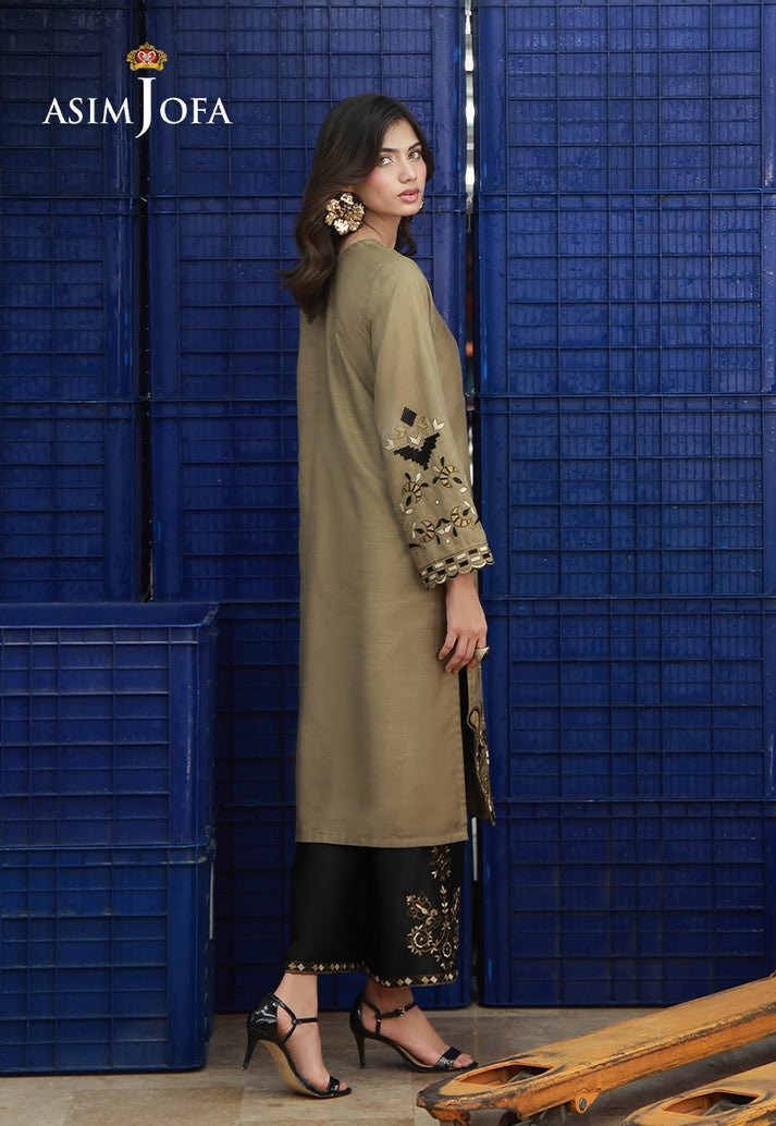Asim Jofa | Luxury Pret | AJLPF-02-Brand:Asim Jofa-Type:Ladies Clothes-Pastel Olive-Raw Silk-House of Maryam- Buy in UK, USA