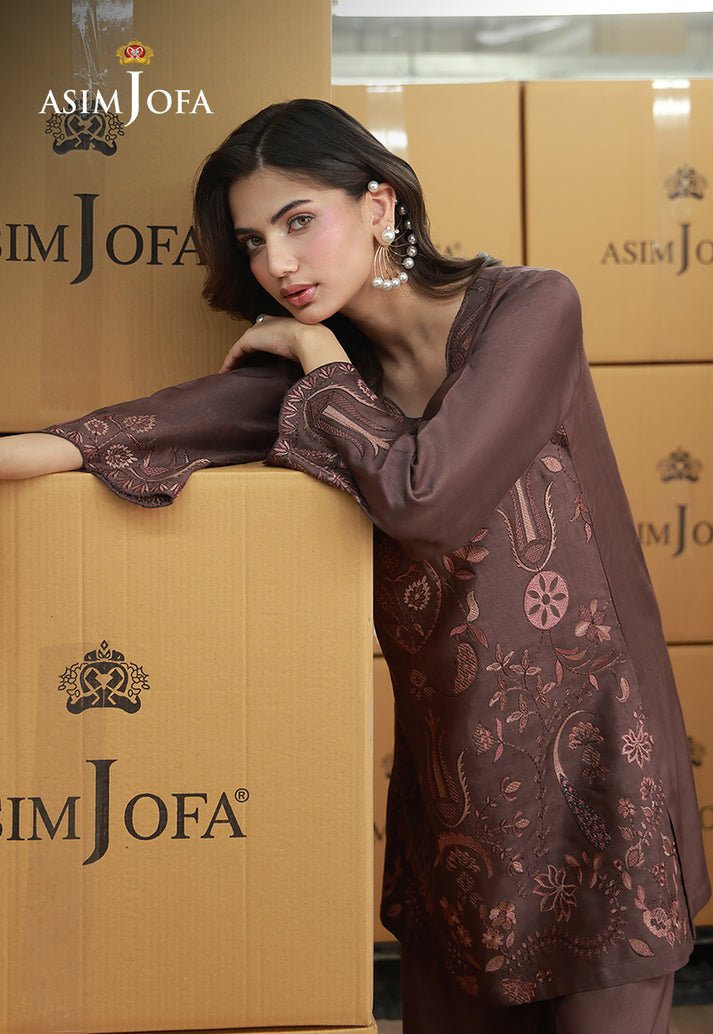 Asim Jofa | Luxury Pret | AJLPF-03-Brand:Asim Jofa-Type:Ladies Clothes-Chocolate Brown-Cotton Silk-House of Maryam- Buy in UK, USA