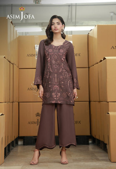 Asim Jofa | Luxury Pret | AJLPF-03-Brand:Asim Jofa-Type:Ladies Clothes-Chocolate Brown-Cotton Silk-House of Maryam- Buy in UK, USA