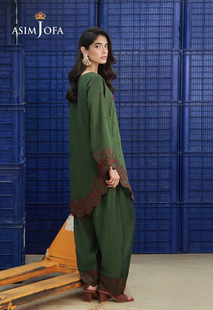 Asim Jofa | Luxury Pret | AJLPF-05-Brand:Asim Jofa-Type:Ladies Clothes-Deep Olive Green-Cotton Silk-House of Maryam- Buy in UK, USA