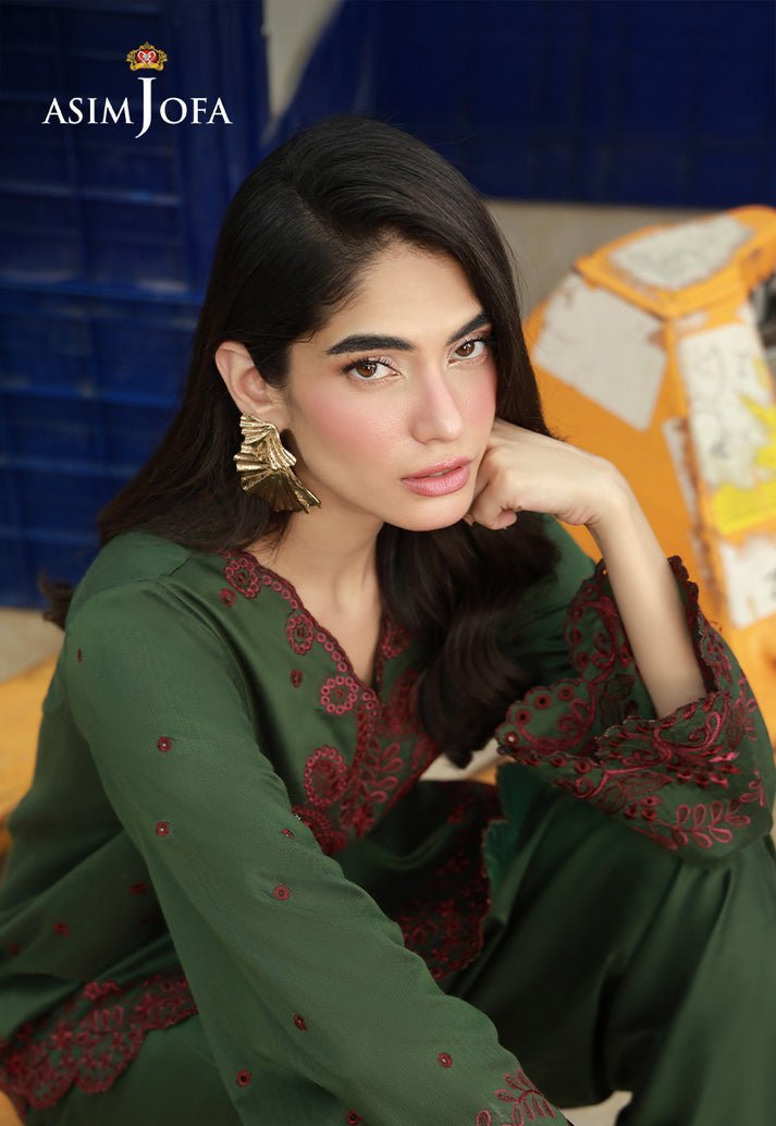 Asim Jofa | Luxury Pret | AJLPF-05-Brand:Asim Jofa-Type:Ladies Clothes-Deep Olive Green-Cotton Silk-House of Maryam- Buy in UK, USA