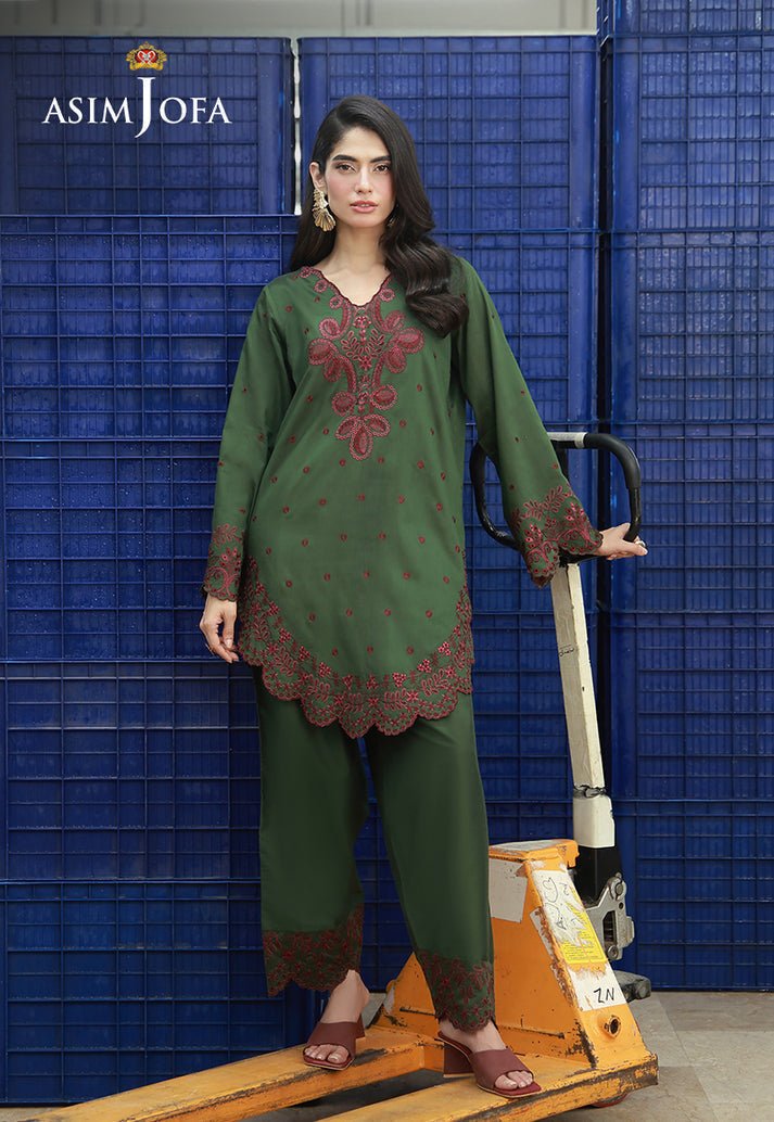 Asim Jofa | Luxury Pret | AJLPF-05-Brand:Asim Jofa-Type:Ladies Clothes-Deep Olive Green-Cotton Silk-House of Maryam- Buy in UK, USA