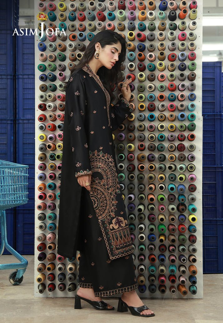 Asim Jofa | Luxury Pret | AJLPF-07-Brand:Asim Jofa-Type:Ladies Clothes-Black-Satin Silk-House of Maryam- Buy in UK, USA