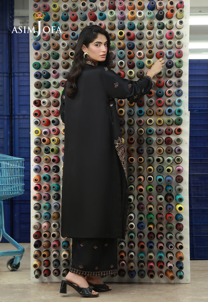 Asim Jofa | Luxury Pret | AJLPF-07-Brand:Asim Jofa-Type:Ladies Clothes-Black-Satin Silk-House of Maryam- Buy in UK, USA