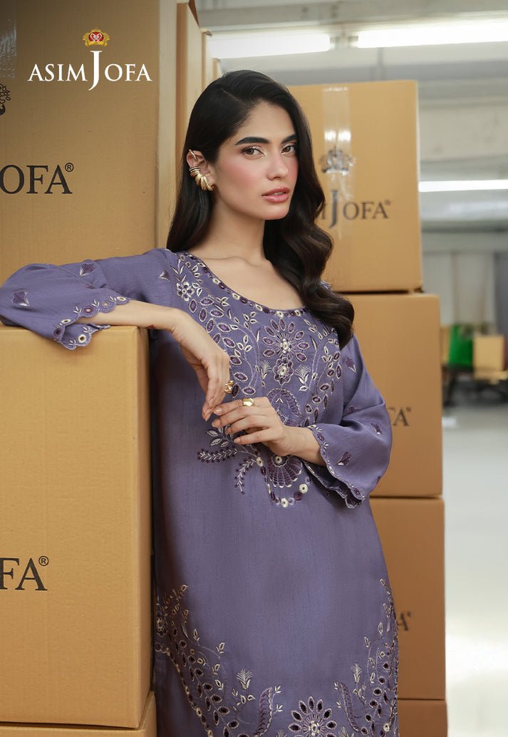 Asim Jofa | Luxury Pret | AJLPF-09-Brand:Asim Jofa-Type:Ladies Clothes-Lilac Gray-Raw Silk-House of Maryam- Buy in UK, USA
