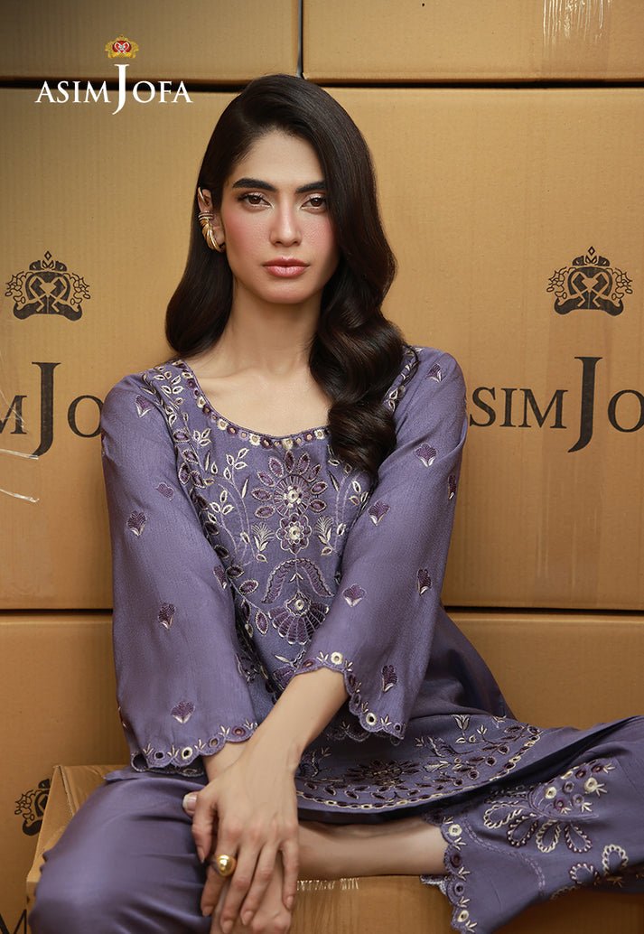 Asim Jofa | Luxury Pret | AJLPF-09-Brand:Asim Jofa-Type:Ladies Clothes-Lilac Gray-Raw Silk-House of Maryam- Buy in UK, USA