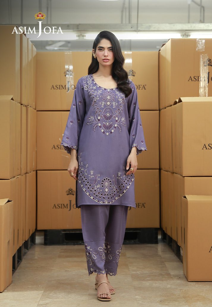 Asim Jofa | Luxury Pret | AJLPF-09-Brand:Asim Jofa-Type:Ladies Clothes-Lilac Gray-Raw Silk-House of Maryam- Buy in UK, USA