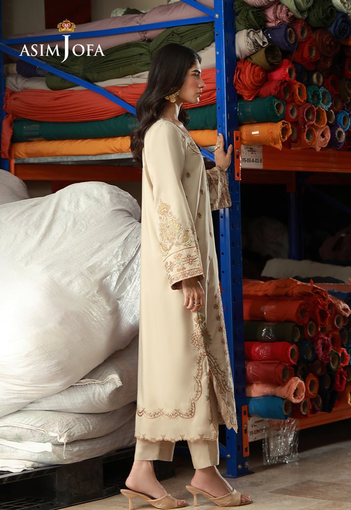 Asim Jofa | Luxury Pret | AJLPF-10-Brand:Asim Jofa-Type:Ladies Clothes-Beige-Boski Silk-House of Maryam- Buy in UK, USA
