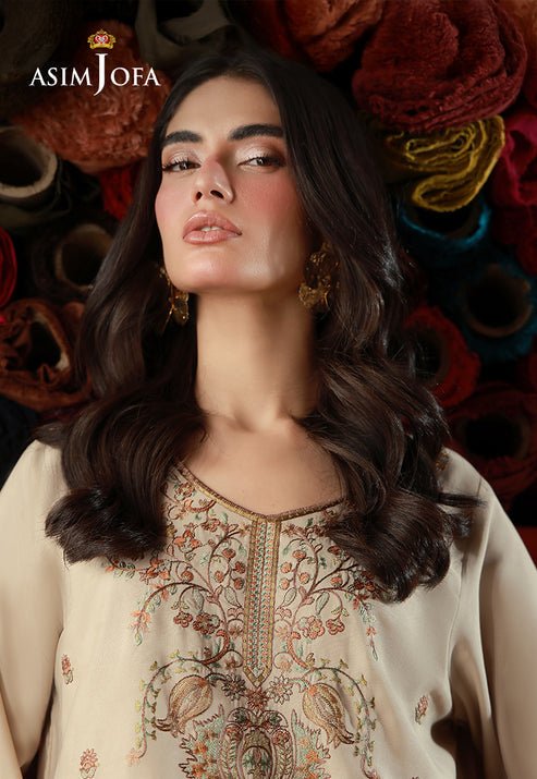 Asim Jofa | Luxury Pret | AJLPF-10-Brand:Asim Jofa-Type:Ladies Clothes-Beige-Boski Silk-House of Maryam- Buy in UK, USA