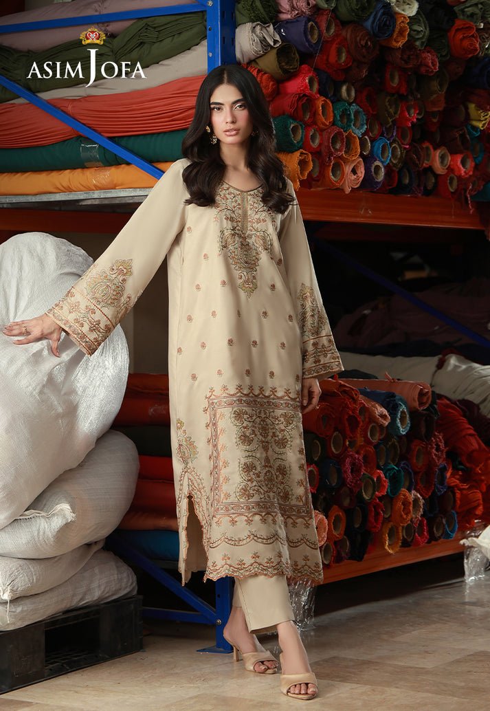 Asim Jofa | Luxury Pret | AJLPF-10-Brand:Asim Jofa-Type:Ladies Clothes-Beige-Boski Silk-House of Maryam- Buy in UK, USA
