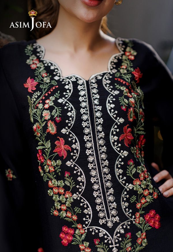 Asim Jofa | Luxury Pret | AJPB-303-Brand:Asim Jofa-Type:Ladies Clothes-Black-Raw Silk-House of Maryam- Buy in UK, USA