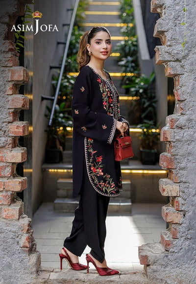 Asim Jofa | Luxury Pret | AJPB-303-Brand:Asim Jofa-Type:Ladies Clothes-Black-Raw Silk-House of Maryam- Buy in UK, USA