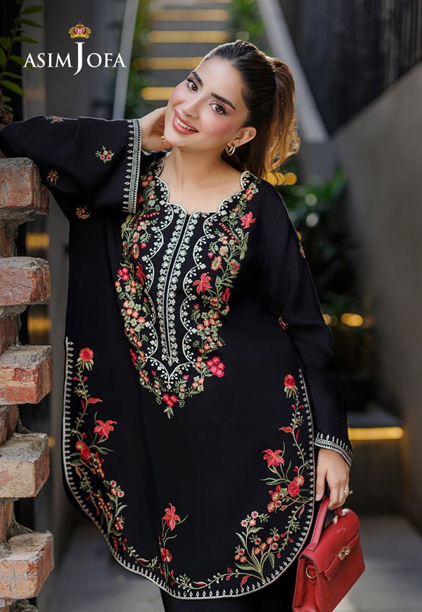 Asim Jofa | Luxury Pret | AJPB-303-Brand:Asim Jofa-Type:Ladies Clothes-Black-Raw Silk-House of Maryam- Buy in UK, USA