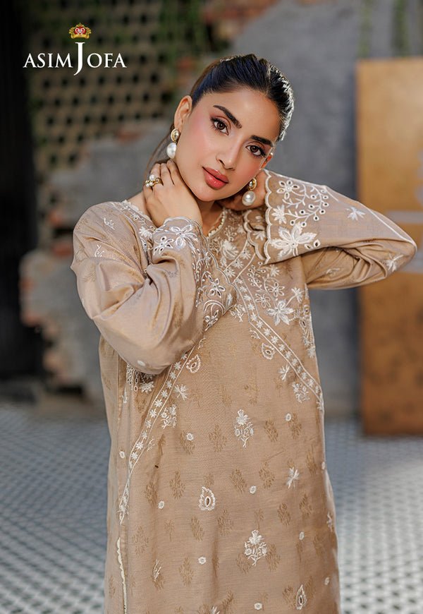 Asim Jofa | Luxury Pret | AJPB-342-Brand:Asim Jofa-Type:Ladies Clothes-Beige-Jacquard-House of Maryam- Buy in UK, USA