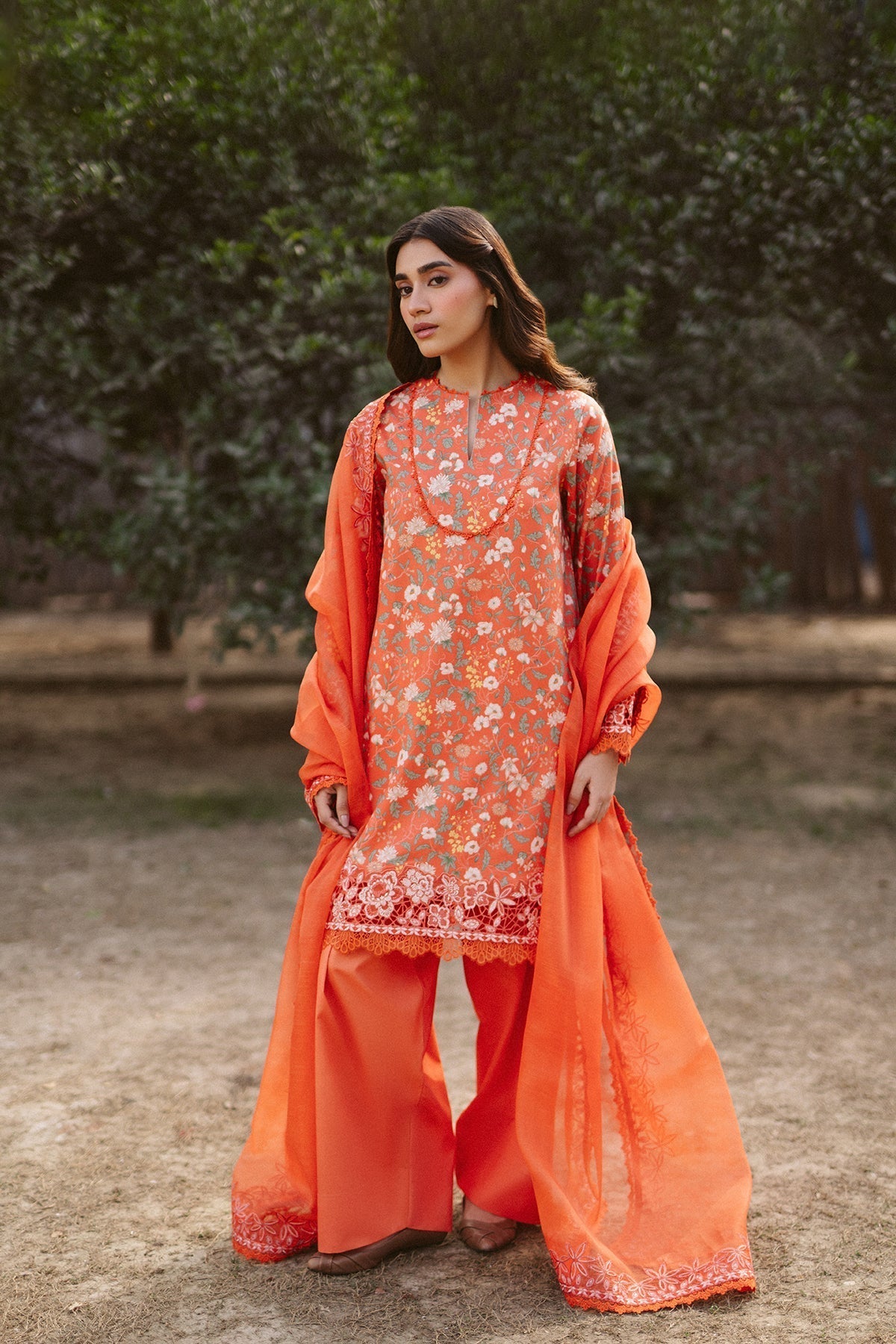 Ayzel | The Bare Minimum | Celine-Brand:Ayzel-Type:Ladies Clothes-Pinkish Orange-Lawn-House of Maryam- Buy in UK, USA