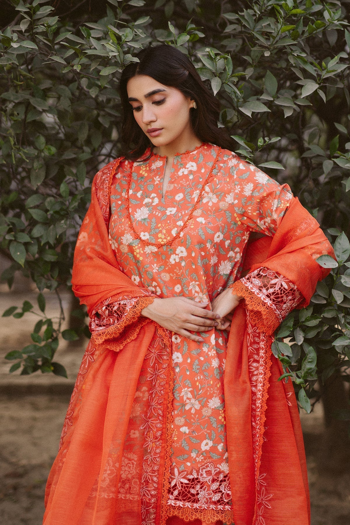 Ayzel | The Bare Minimum | Celine-Brand:Ayzel-Type:Ladies Clothes-Pinkish Orange-Lawn-House of Maryam- Buy in UK, USA