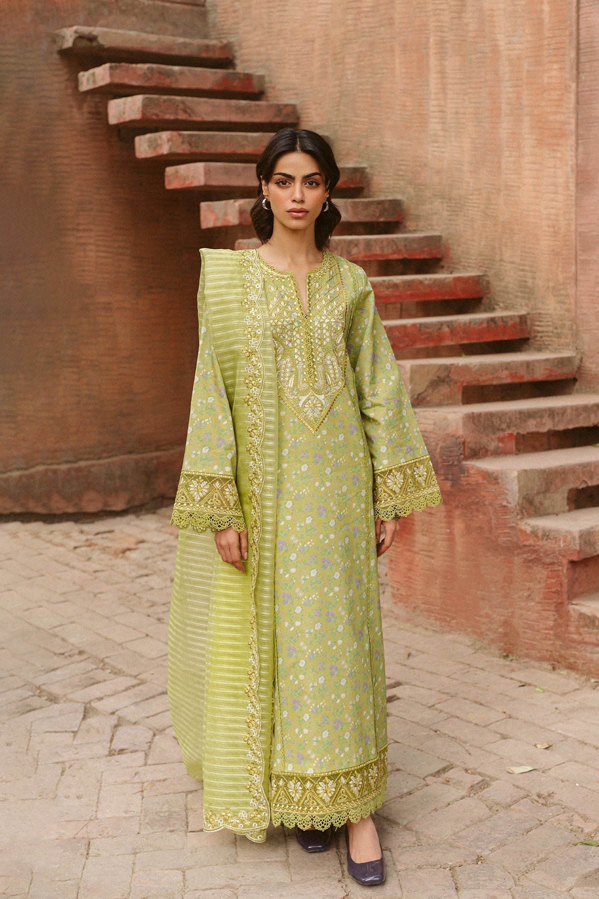 Ayzel | The Bare Minimum | Verda-Brand:Ayzel-Type:Ladies Clothes-Apple Green-Lawn-House of Maryam- Buy in UK, USA