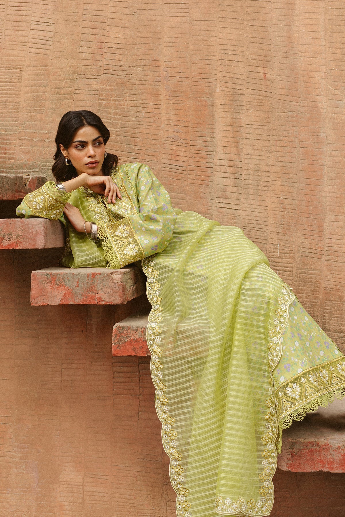 Ayzel | The Bare Minimum | Verda-Brand:Ayzel-Type:Ladies Clothes-Apple Green-Lawn-House of Maryam- Buy in UK, USA