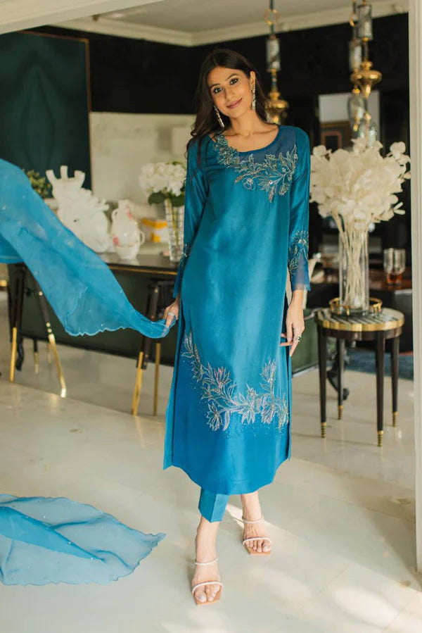 Jeem | Luxury Pret | AZURE TEAL -  Jeem Luxury - Original Designer Dress - House of Maryam