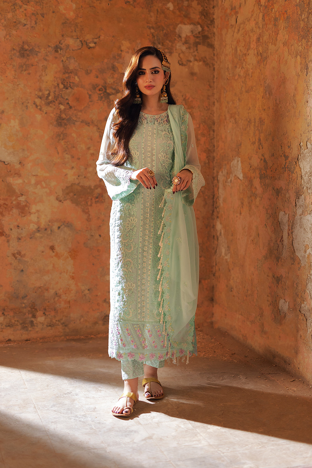 Azure | Ensembles Embroidered Formals | Floral Fern -  Azure Formal - Original Designer Dress - House of Maryam