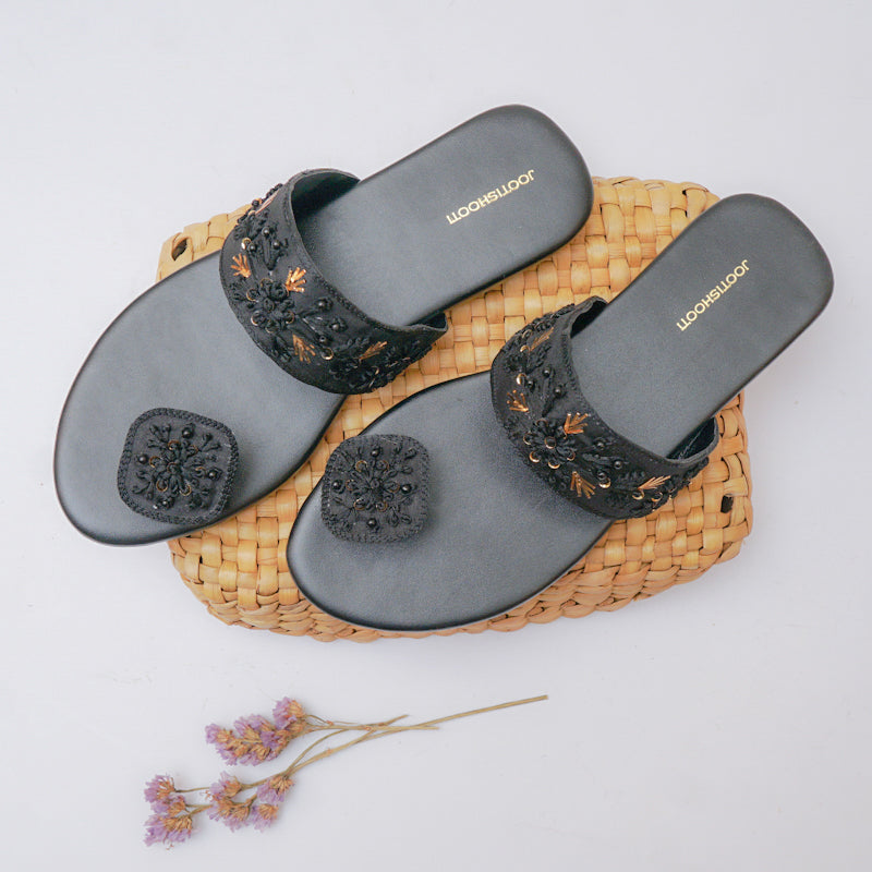 Chameli Black Slides by House of Maryam - House of Maryam