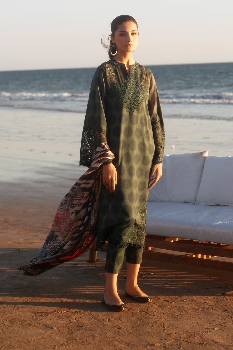Baroque | Luxury Pret 25 | UF-4064-Brand:Baroque-Type:Ladies Clothes-Olive Green-Lawn-House of Maryam- Buy in UK, USA