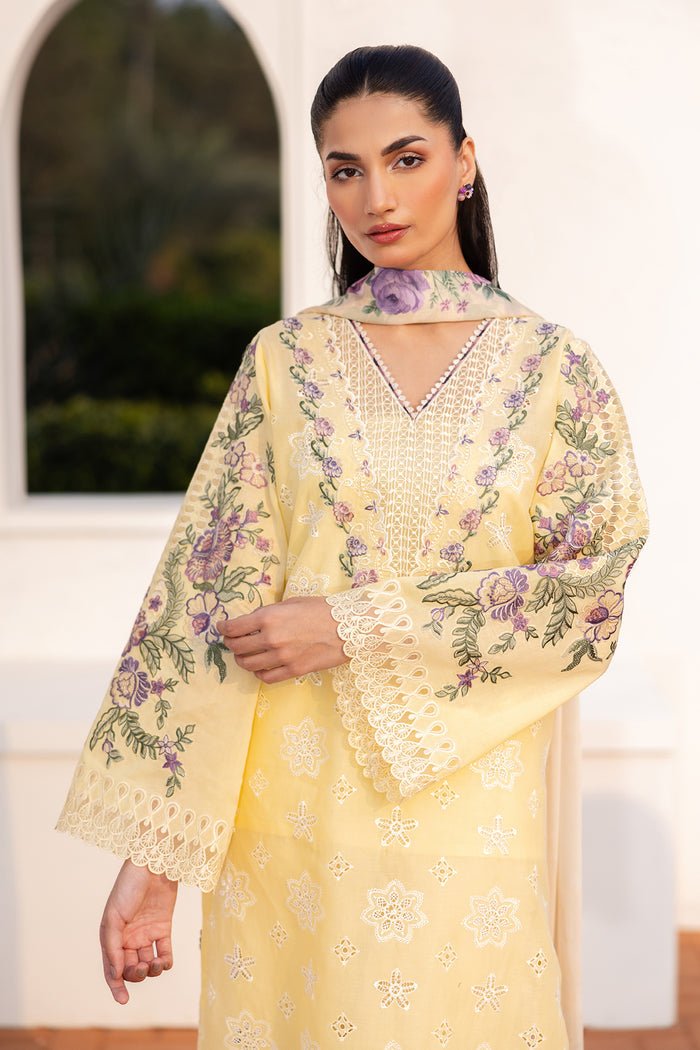 Baroque | Luxury Pret 25 | UF-4147-Brand:Baroque-Type:Ladies Clothes-Pastel Yellow-Lawn-House of Maryam- Buy in UK, USA