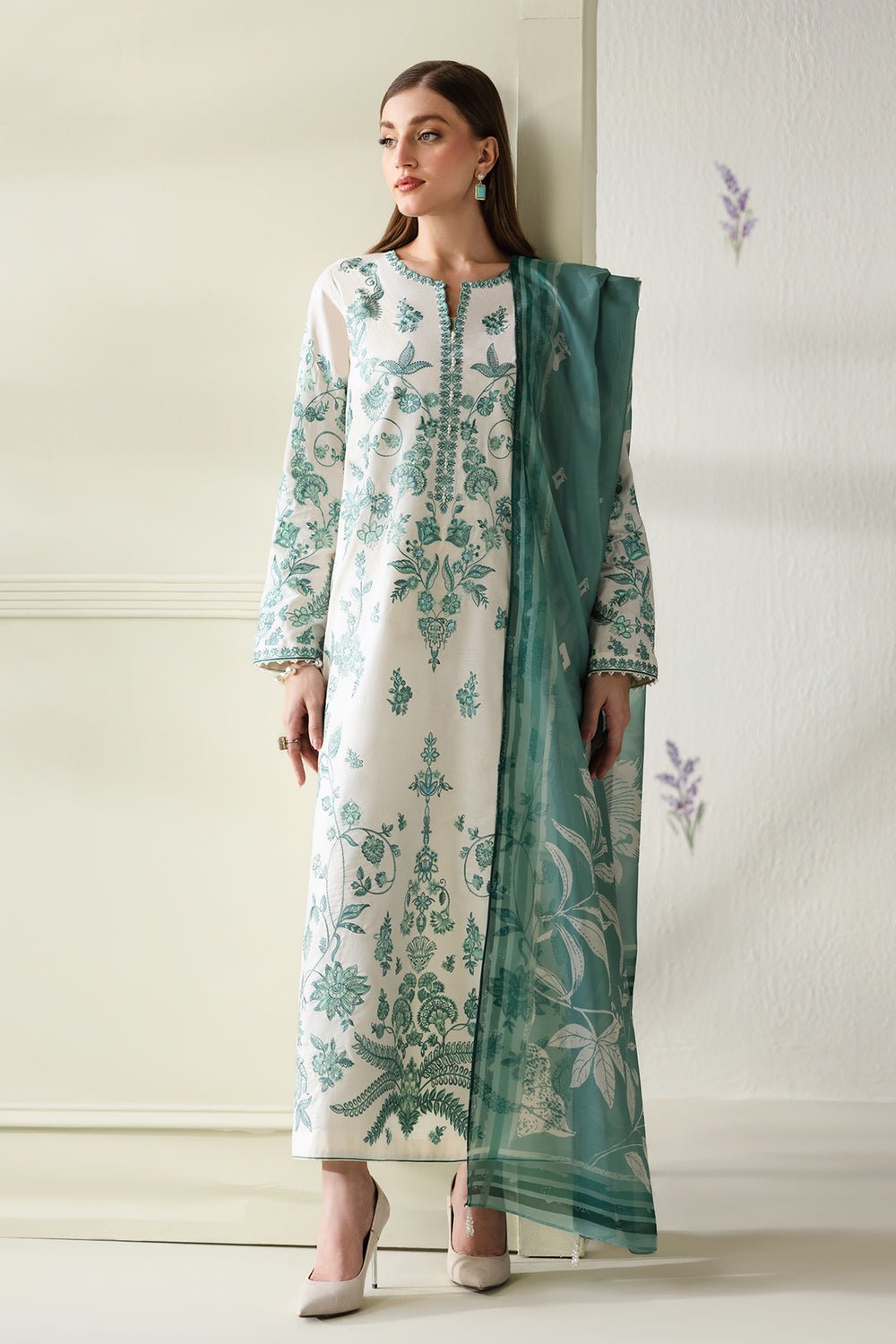 Baroque | Luxury Summer Pret | UF-4430-Brand:Baroque-Type:Ladies Clothes-Off White-Jacquard Lawn-House of Maryam- Buy in UK, USA