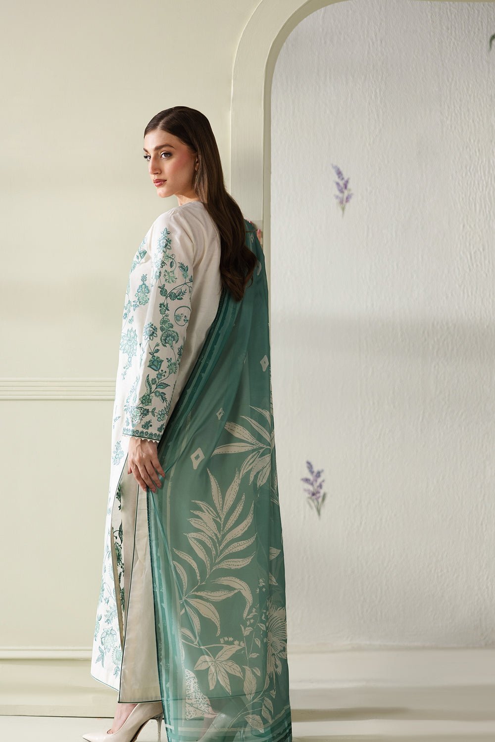 Baroque | Luxury Summer Pret | UF-4430-Brand:Baroque-Type:Ladies Clothes-Off White-Jacquard Lawn-House of Maryam- Buy in UK, USA