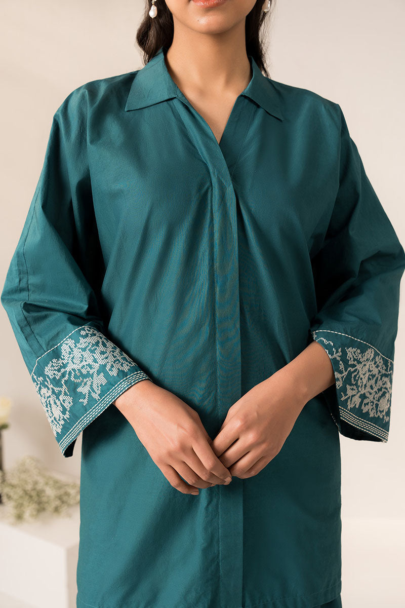 Cross Stitch | Basic Pret | Teal Tapestry-2 PC (Shirt & Trouser), image 2