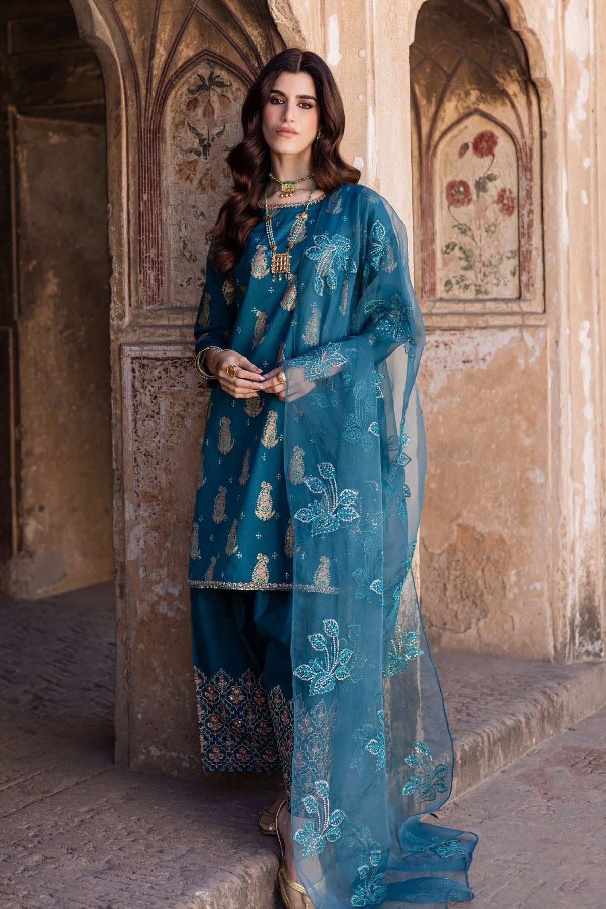 Batik | Chargbagh | Crisp-Brand:Batik-Type:Ladies Clothes-Teal Blue-Lawn-House of Maryam- Buy in UK, USA
