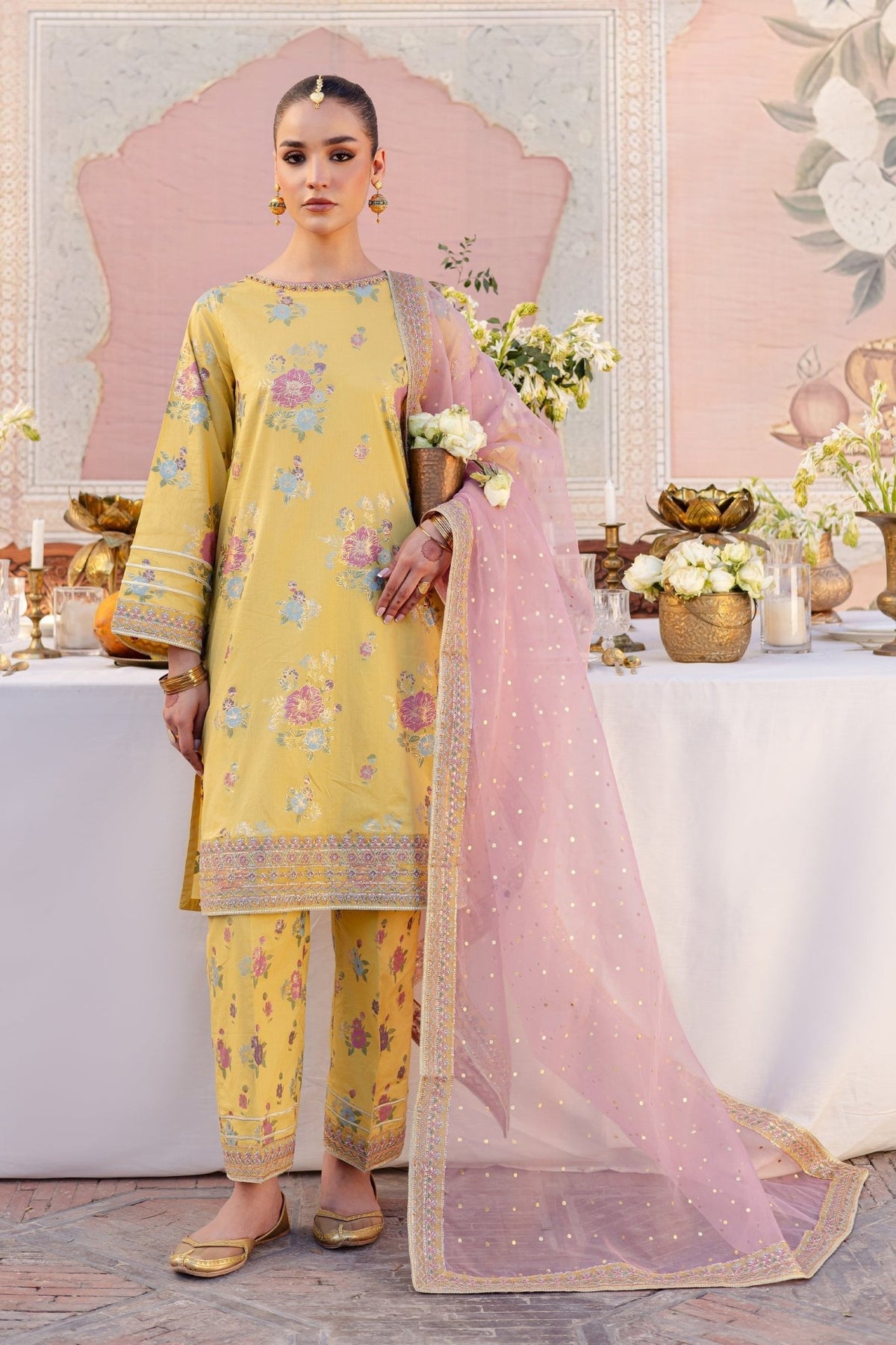 Batik | Chargbagh | Gilt-Brand:Batik-Type:Ladies Clothes-Lemon Yellow-Lawn-House of Maryam- Buy in UK, USA