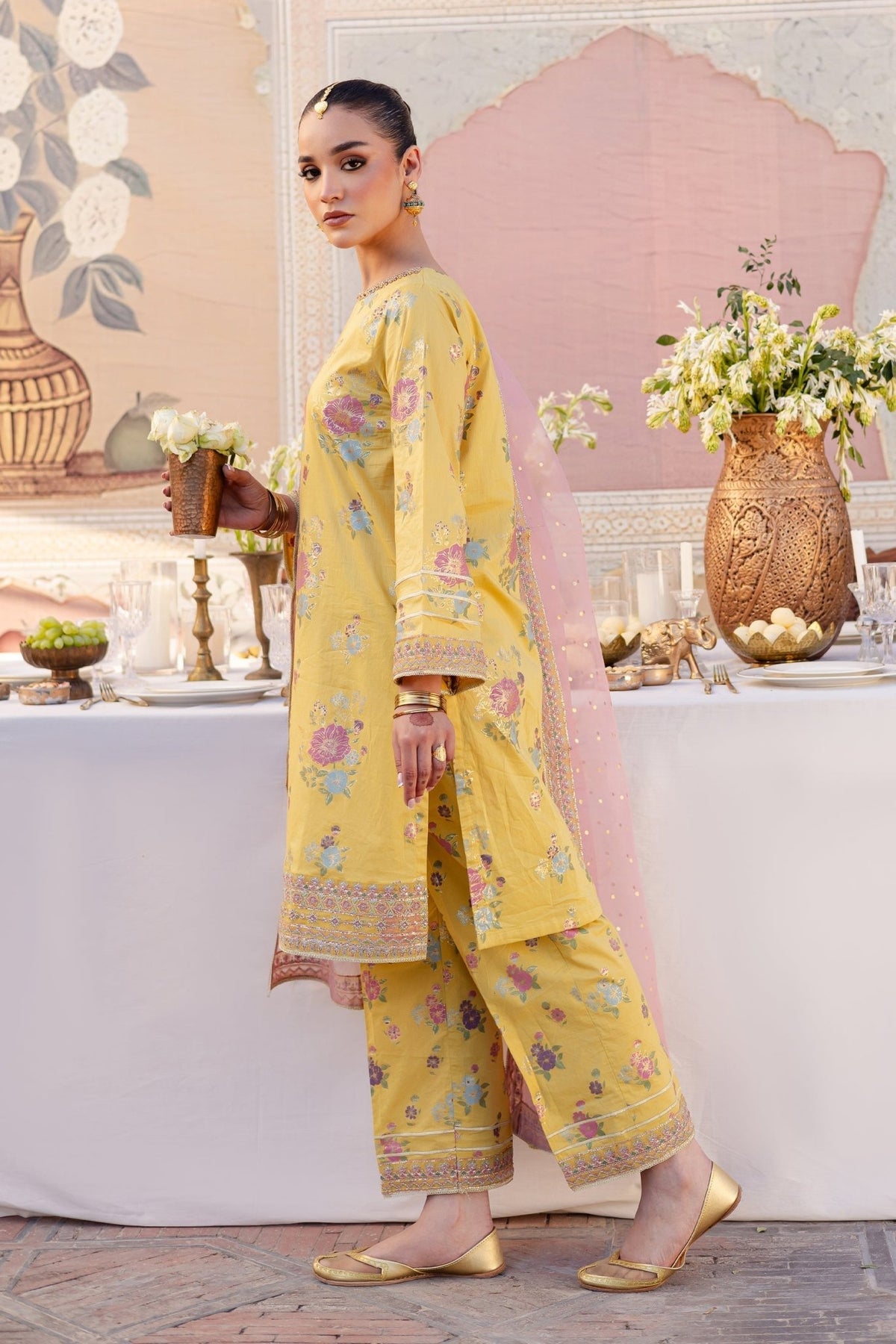 Batik | Chargbagh | Gilt-Brand:Batik-Type:Ladies Clothes-Lemon Yellow-Lawn-House of Maryam- Buy in UK, USA