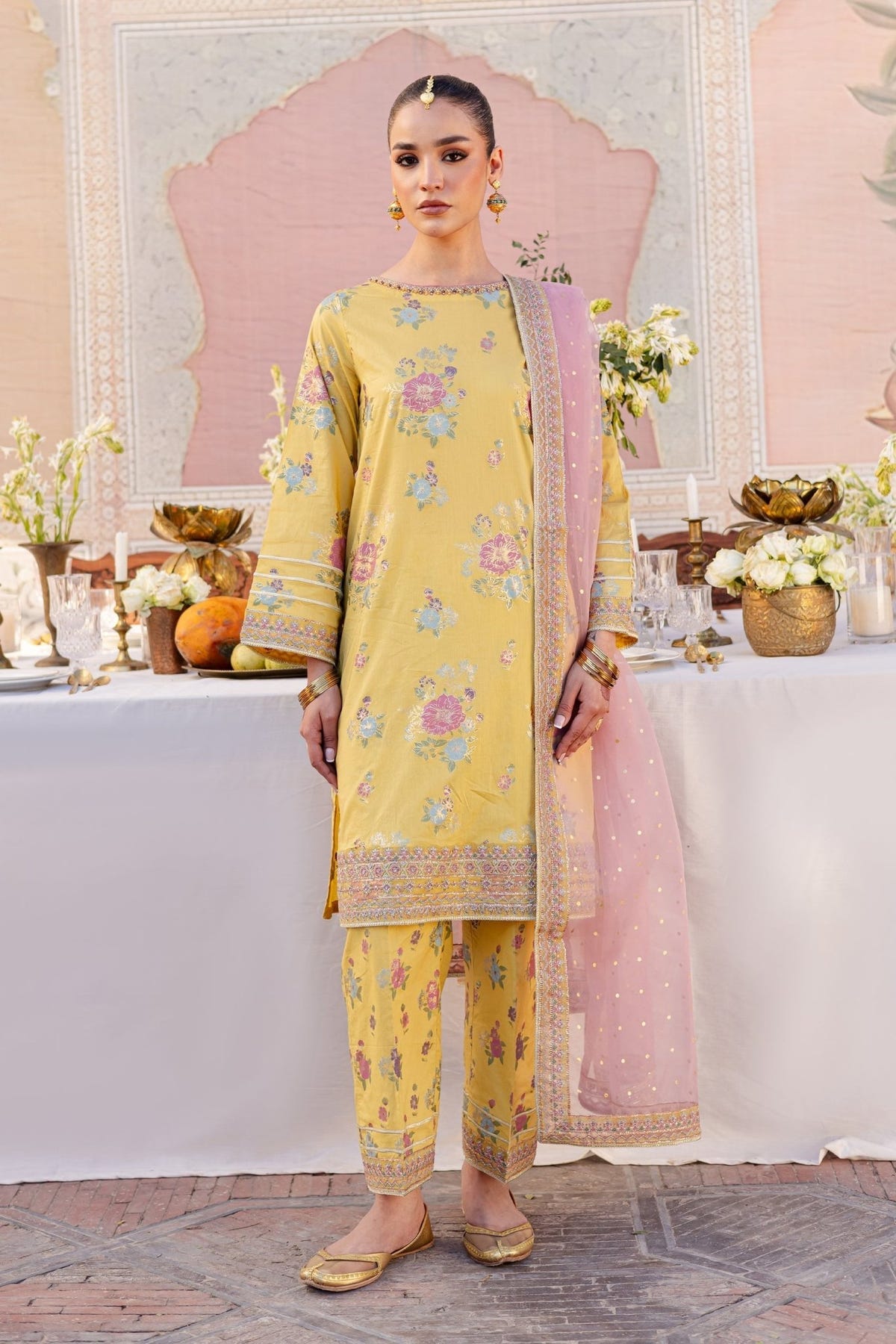 Batik | Chargbagh | Gilt-Brand:Batik-Type:Ladies Clothes-Lemon Yellow-Lawn-House of Maryam- Buy in UK, USA
