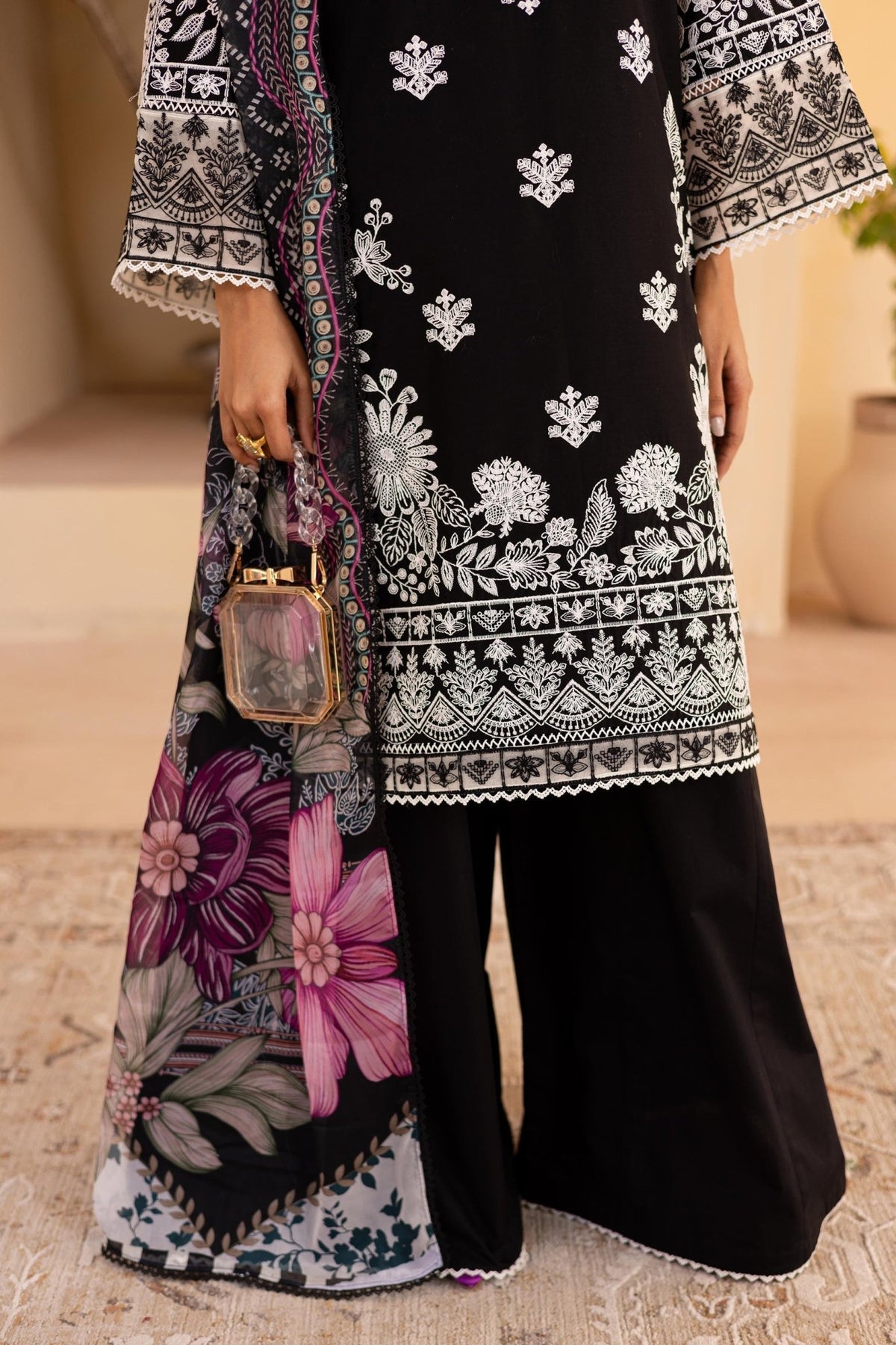 Batik | Cyra Luxury Solids | Mino-Brand:Marjjan-Type:Ladies Clothes-Black-Lawn-House of Maryam- Buy in UK, USA