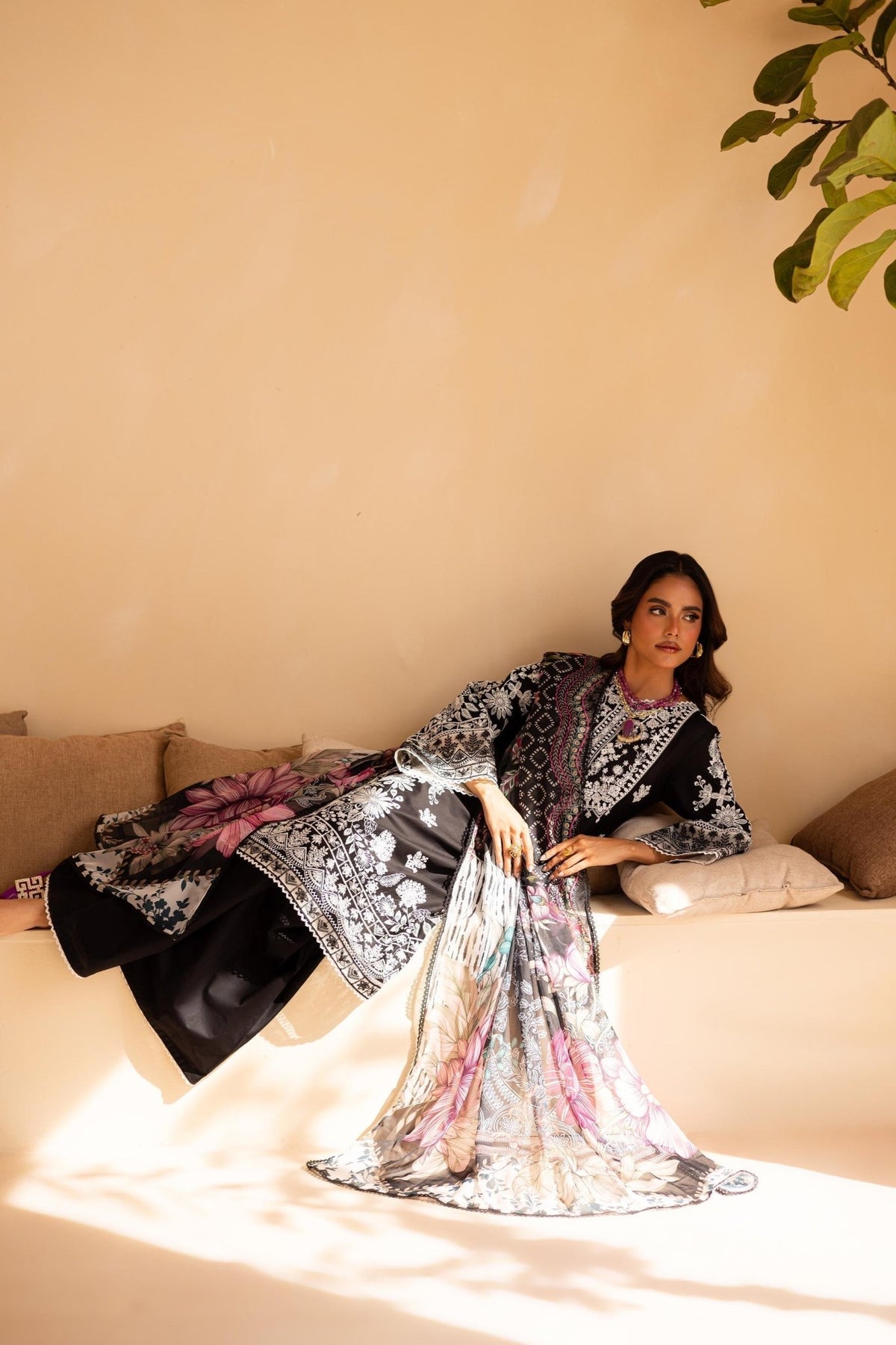 Batik | Cyra Luxury Solids | Mino-Brand:Marjjan-Type:Ladies Clothes-Black-Lawn-House of Maryam- Buy in UK, USA