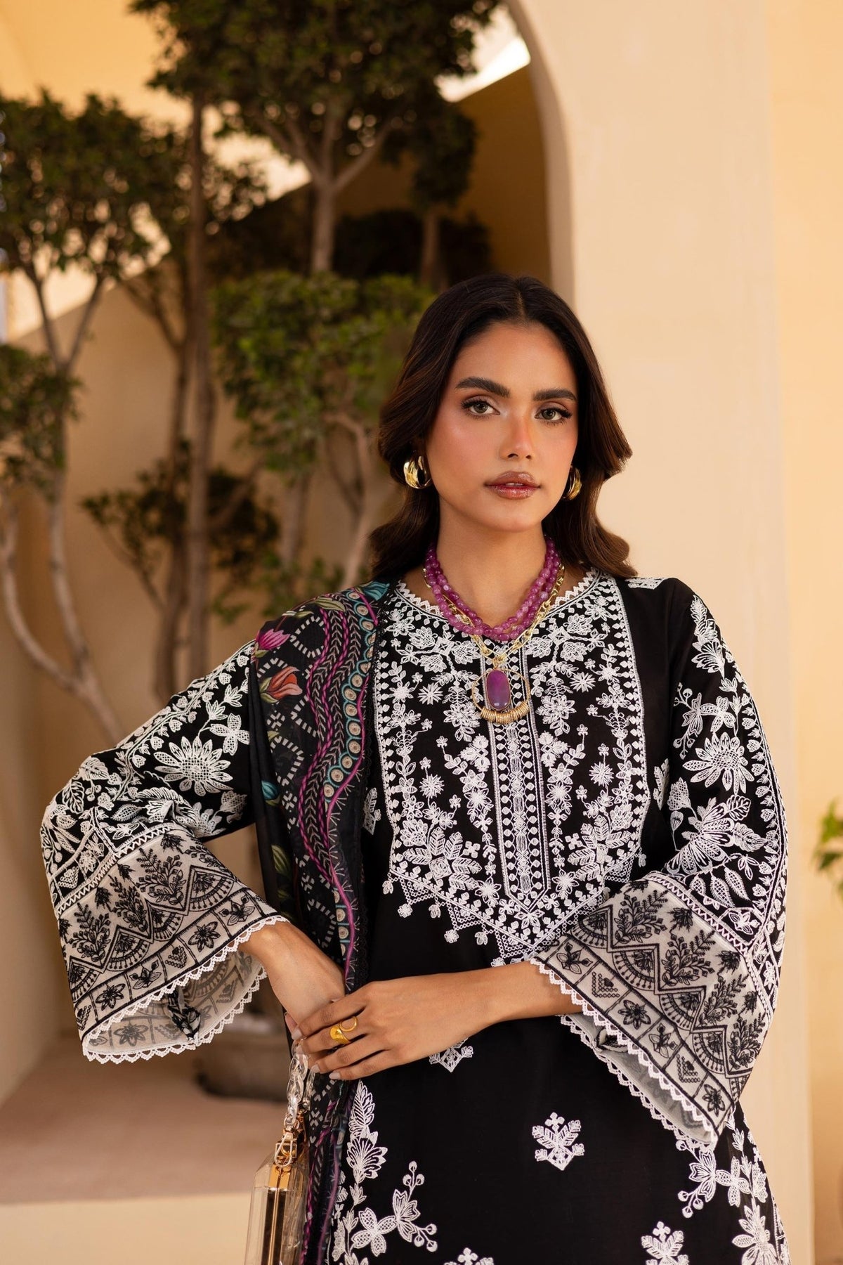 Batik | Cyra Luxury Solids | Mino-Brand:Marjjan-Type:Ladies Clothes-Black-Lawn-House of Maryam- Buy in UK, USA