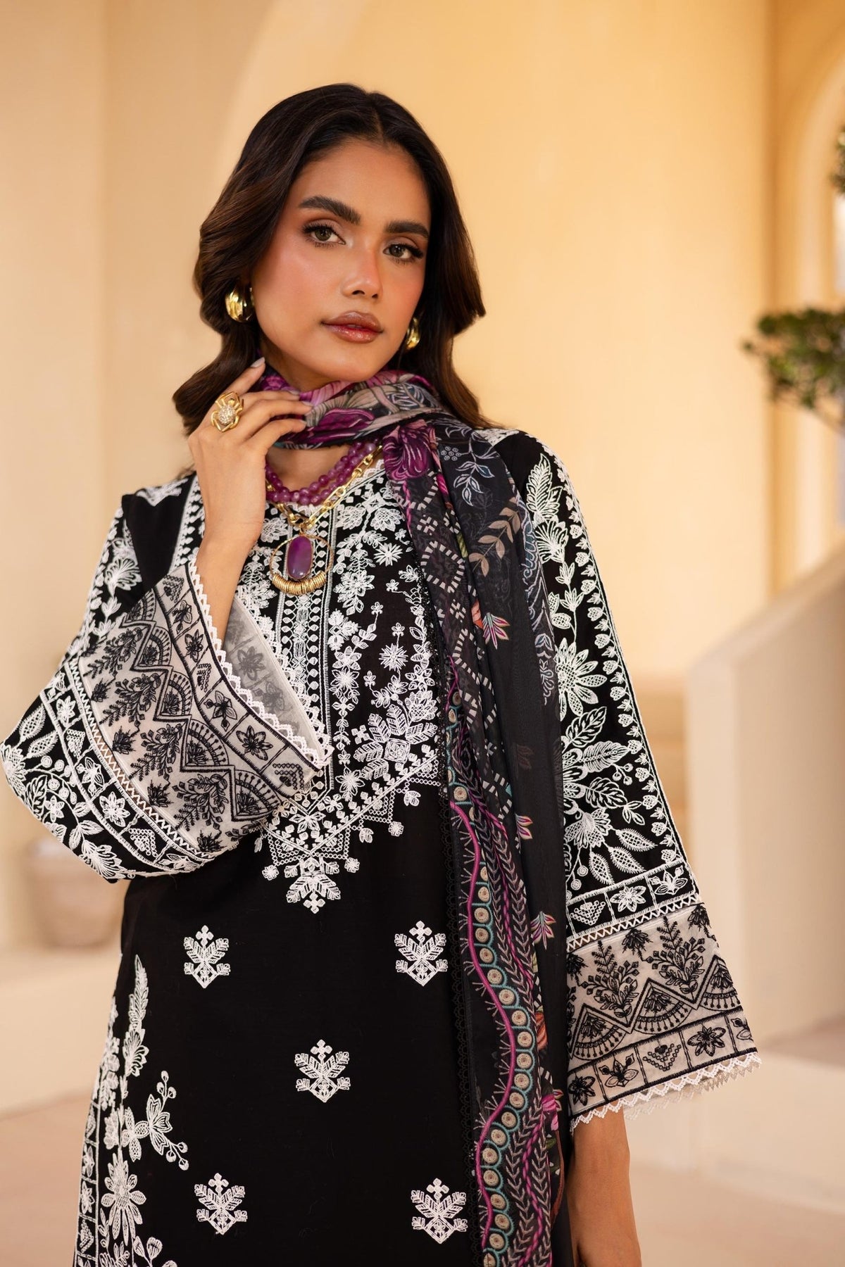 Batik | Cyra Luxury Solids | Mino-Brand:Marjjan-Type:Ladies Clothes-Black-Lawn-House of Maryam- Buy in UK, USA