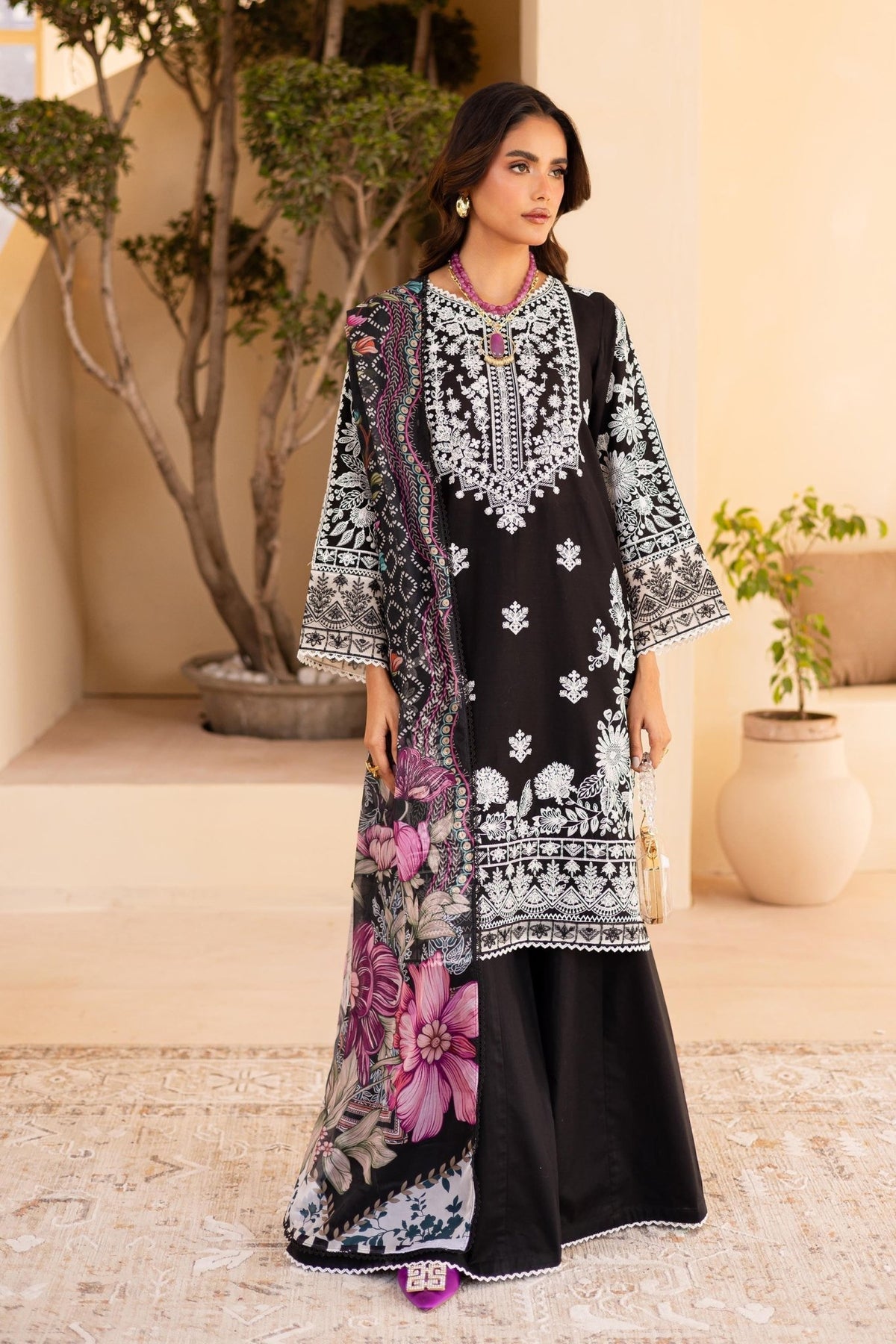 Batik | Cyra Luxury Solids | Mino-Brand:Marjjan-Type:Ladies Clothes-Black-Lawn-House of Maryam- Buy in UK, USA