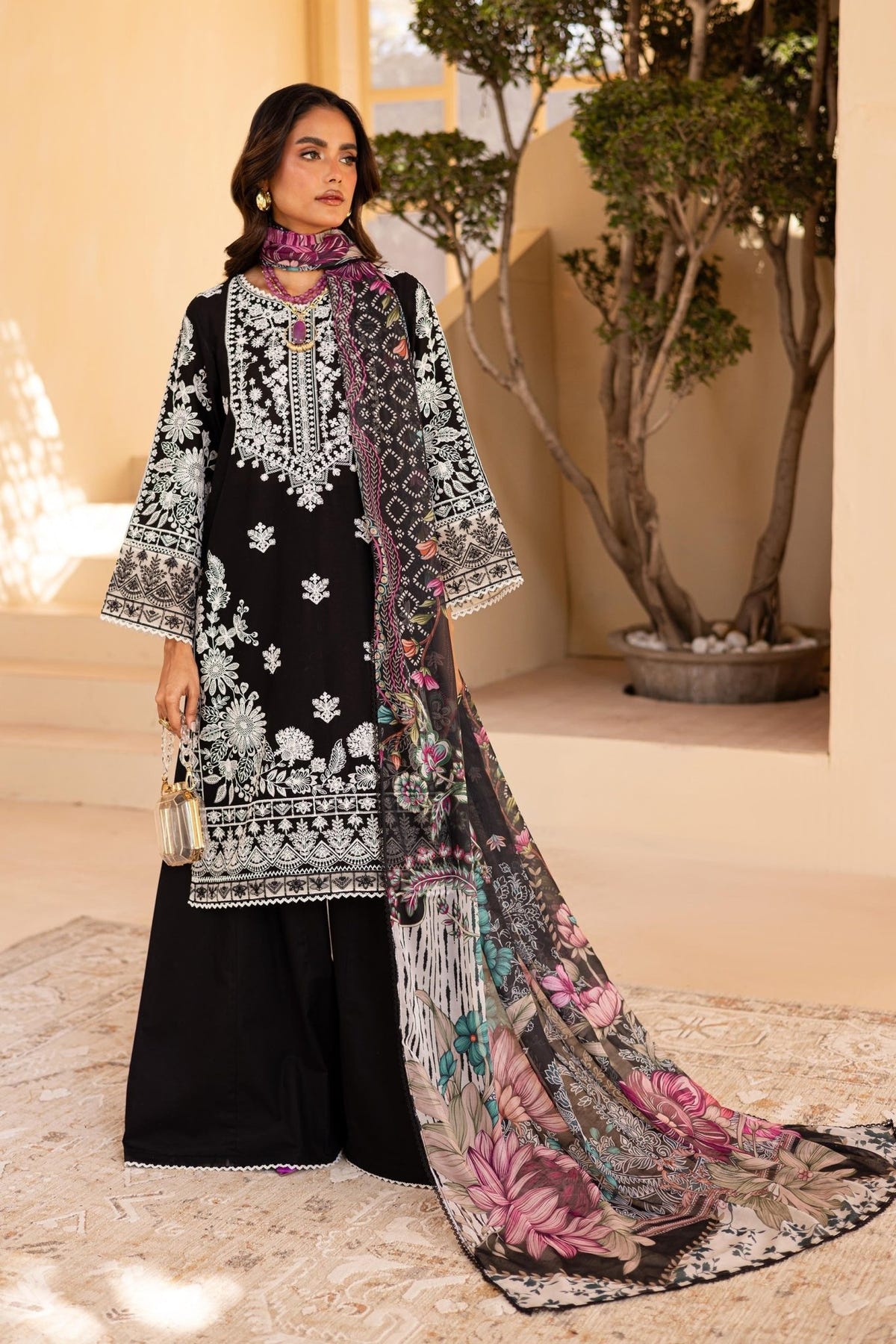Batik | Cyra Luxury Solids | Mino-Brand:Marjjan-Type:Ladies Clothes-Black-Lawn-House of Maryam- Buy in UK, USA