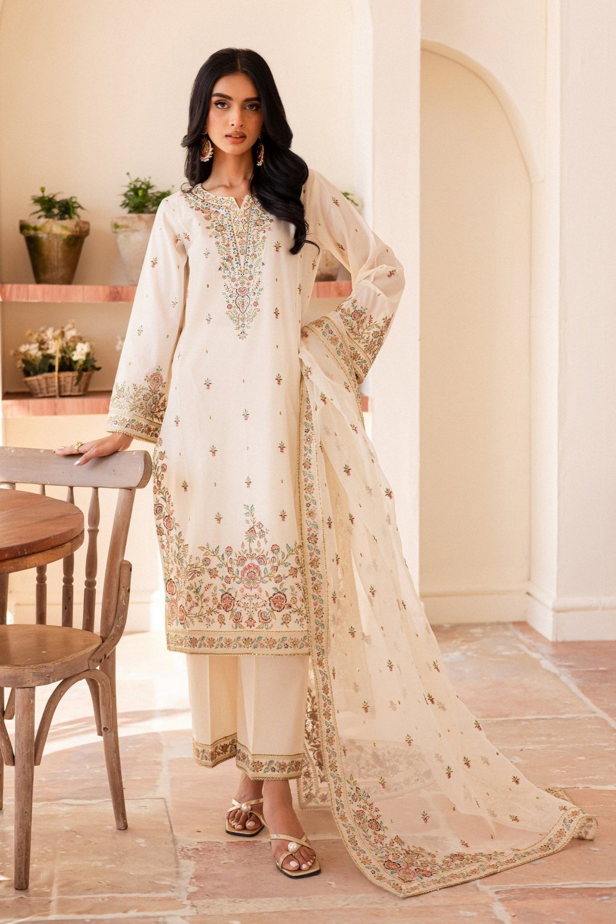 Batik | Kai Formals | Elnaz-Brand:Batik-Type:Ladies Clothes-Ivory-Lawn-House of Maryam- Buy in UK, USA