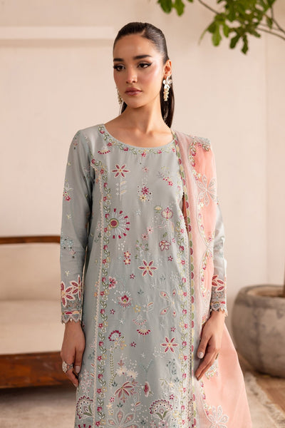 Batik | Nyra Embroidered Summer Solids | Across The Ocean-Brand:Batik-Type:Ladies Clothes-Lawn-Pastel Gray-House of Maryam- Buy in UK, USA