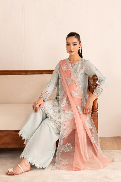 Batik | Nyra Embroidered Summer Solids | Across The Ocean-Brand:Batik-Type:Ladies Clothes-Lawn-Pastel Gray-House of Maryam- Buy in UK, USA