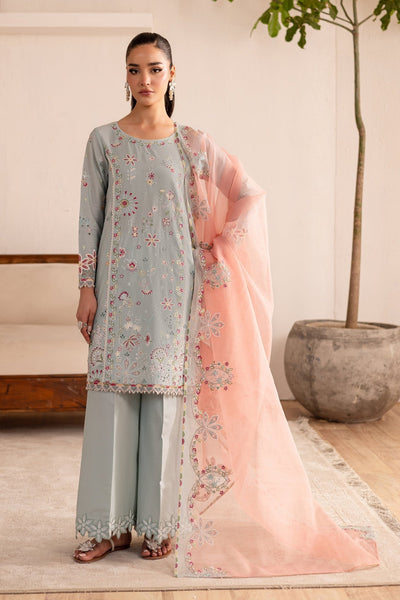 Batik | Nyra Embroidered Summer Solids | Across The Ocean-Brand:Batik-Type:Ladies Clothes-Lawn-Pastel Gray-House of Maryam- Buy in UK, USA