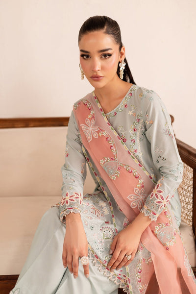 Batik | Nyra Embroidered Summer Solids | Across The Ocean-Brand:Batik-Type:Ladies Clothes-Lawn-Pastel Gray-House of Maryam- Buy in UK, USA