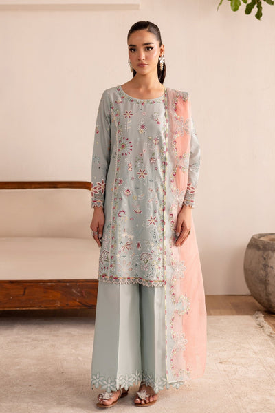 Batik | Nyra Embroidered Summer Solids | Across The Ocean-Brand:Batik-Type:Ladies Clothes-Lawn-Pastel Gray-House of Maryam- Buy in UK, USA