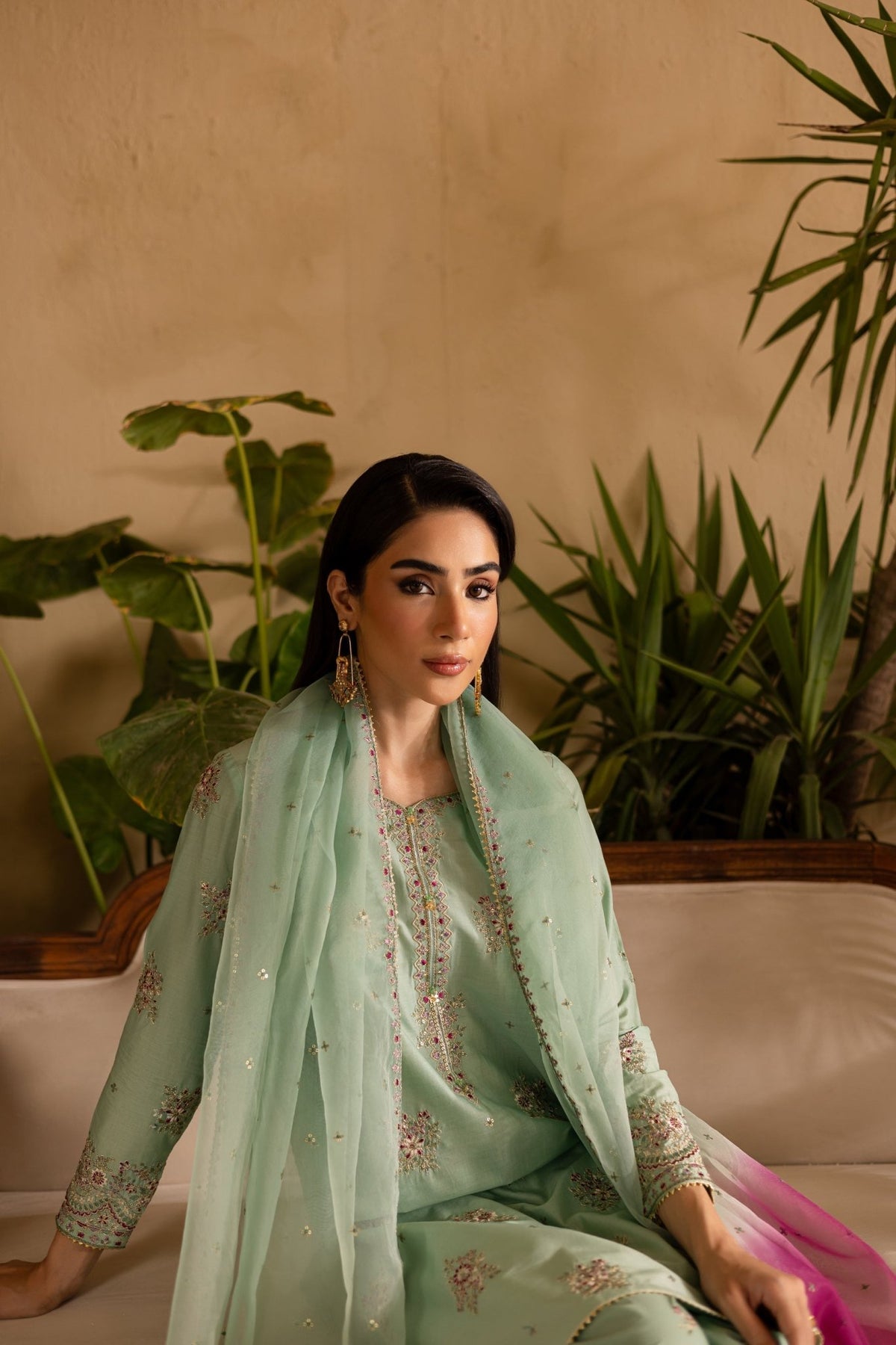 Batik | Nyra Embroidered Summer Solids | Amawas-Brand:Batik-Type:Ladies Clothes-Mint Green-Lawn-House of Maryam- Buy in UK, USA