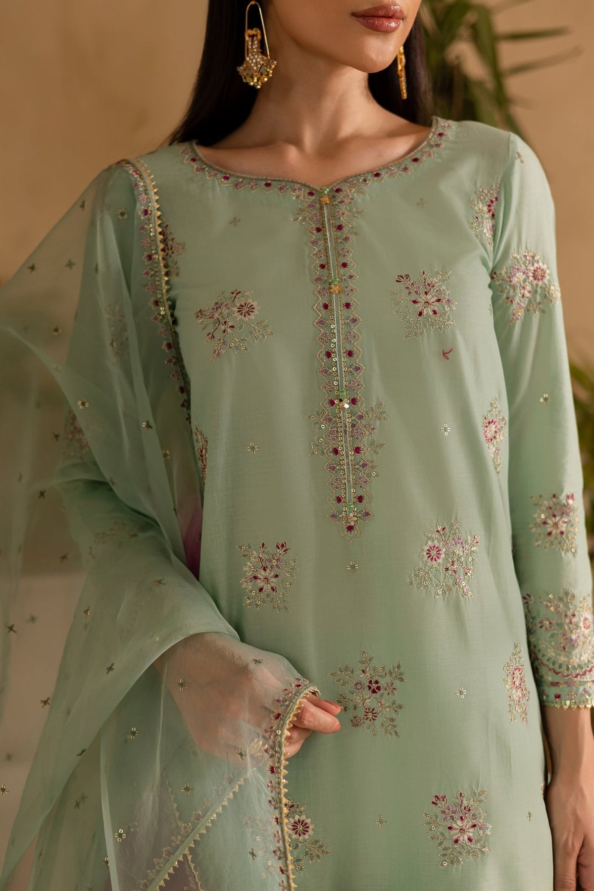 Batik | Nyra Embroidered Summer Solids | Amawas-Brand:Batik-Type:Ladies Clothes-Mint Green-Lawn-House of Maryam- Buy in UK, USA