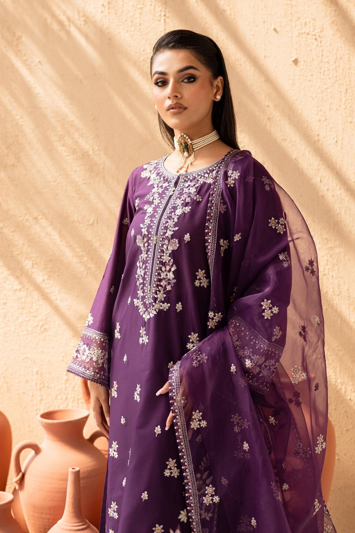 Batik | Nyra Embroidered Summer Solids | Amethyst-Brand:Batik-Type:Ladies Clothes-Dark Purple-Lawn-House of Maryam- Buy in UK, USA