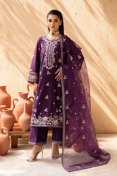 Batik | Nyra Embroidered Summer Solids | Amethyst-Brand:Batik-Type:Ladies Clothes-Dark Purple-Lawn-House of Maryam- Buy in UK, USA